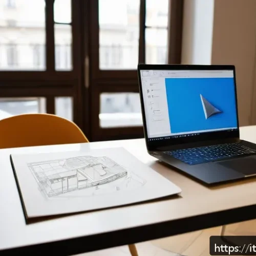 Home 31 제품디자인 자격증으로 이직 성공하기 - A modern product designer workspace in Milan, Italy, featuring a sleek desk with a high-end laptop d...
